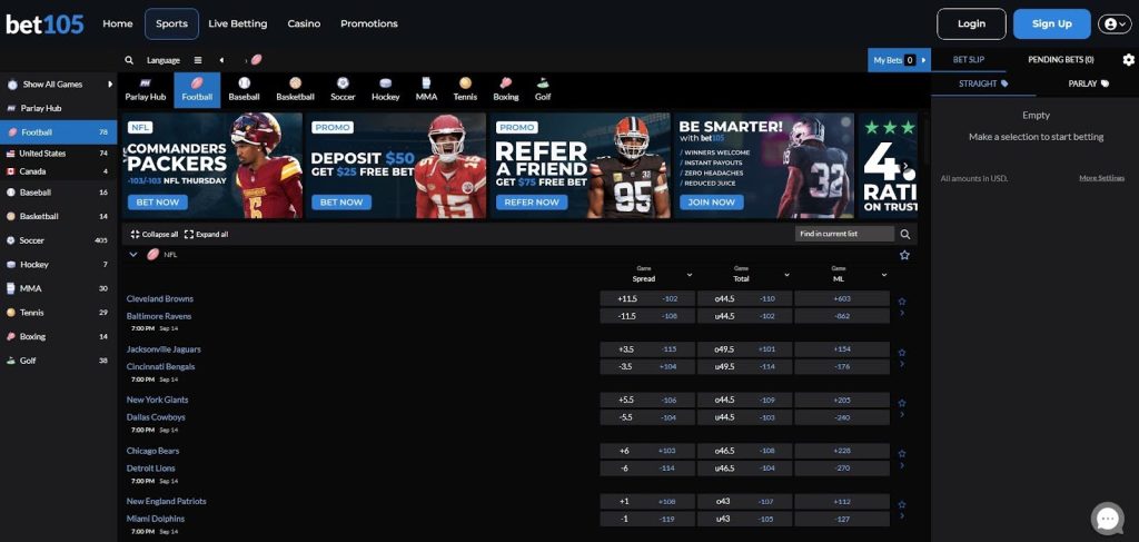 Bet105 interface – reduced juice offshore sportsbook for sharp bettors